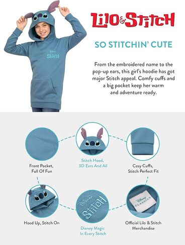 Disney Lilo And Stitch Hoodie, Cotton Girls Hoodie, Stitch Girls Sweatshirt With 3D Ears, Hooded Sweater For Kids in Saudi Arabia