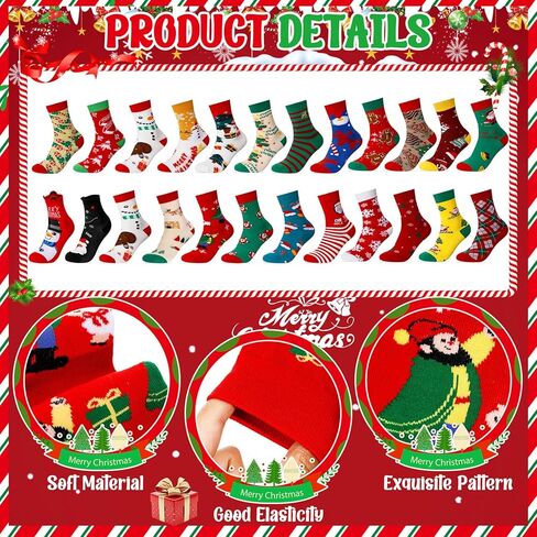 Liitrsh 24 Sets Christmas Socks Gifts Crafts with Tags Cards Stickers Green Red Lollipops Crafts Gifts Set Winter Warm Socks for Women Christmas Goodies Filler Stuffers Party Favors in Saudi Arabia
