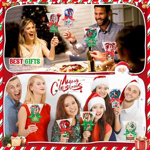 Liitrsh 24 Sets Christmas Socks Gifts Crafts with Tags Cards Stickers Green Red Lollipops Crafts Gifts Set Winter Warm Socks for Women Christmas Goodies Filler Stuffers Party Favors in Saudi Arabia