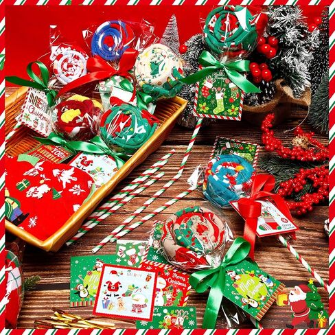 Liitrsh 24 Sets Christmas Socks Gifts Crafts with Tags Cards Stickers Green Red Lollipops Crafts Gifts Set Winter Warm Socks for Women Christmas Goodies Filler Stuffers Party Favors in Saudi Arabia