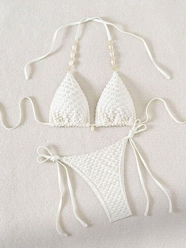 Fanuerg Women's Sexy Halter Bikini Sets Triangle Top Two Piece Swimsuits Shell Linked Swimwear Bathing Suit in Saudi Arabia