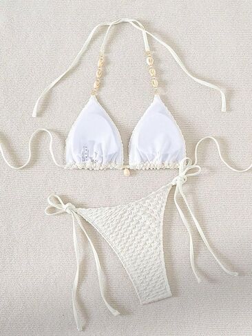 Fanuerg Women's Sexy Halter Bikini Sets Triangle Top Two Piece Swimsuits Shell Linked Swimwear Bathing Suit in Saudi Arabia