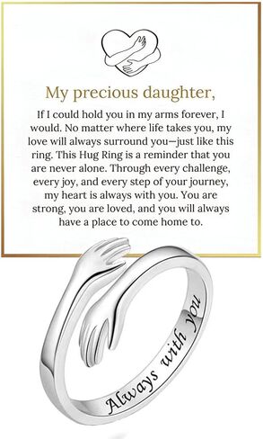 Daughter Hug Ring For Hope Rings, Inspirational Stainless Steel Engarved With Always With You Message Adjustable Non Tarnish Open Ring Jewelry Gift for Daughter Birthday Christmas in Saudi Arabia