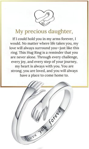 Daughter Hug Ring For Hope Rings, Inspirational Stainless Steel Engarved With Always With You Message Adjustable Non Tarnish Open Ring Jewelry Gift for Daughter Birthday Christmas in Saudi Arabia
