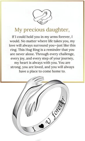 Daughter Hug Ring For Hope Rings, Inspirational Stainless Steel Engarved With Always With You Message Adjustable Non Tarnish Open Ring Jewelry Gift for Daughter Birthday Christmas in Saudi Arabia