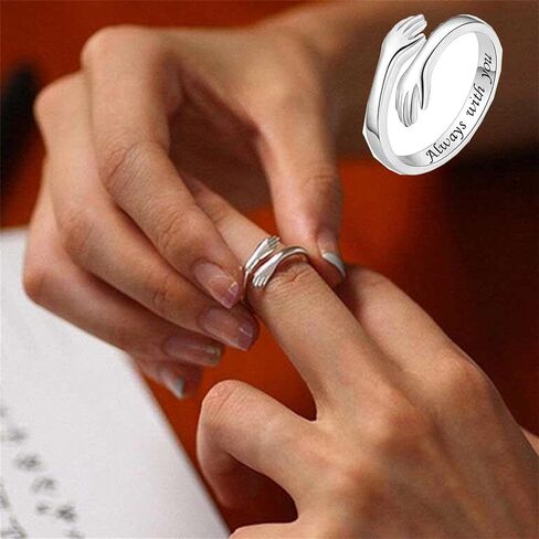 Daughter Hug Ring For Hope Rings, Inspirational Stainless Steel Engarved With Always With You Message Adjustable Non Tarnish Open Ring Jewelry Gift for Daughter Birthday Christmas in Saudi Arabia