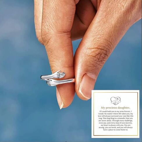Daughter Hug Ring For Hope Rings, Inspirational Stainless Steel Engarved With Always With You Message Adjustable Non Tarnish Open Ring Jewelry Gift for Daughter Birthday Christmas in Saudi Arabia