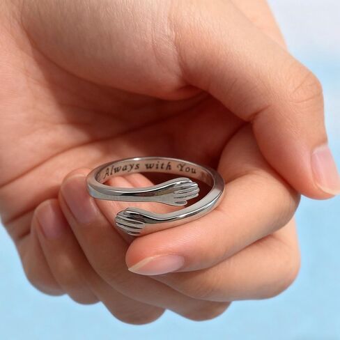 Daughter Hug Ring For Hope Rings, Inspirational Stainless Steel Engarved With Always With You Message Adjustable Non Tarnish Open Ring Jewelry Gift for Daughter Birthday Christmas in Saudi Arabia
