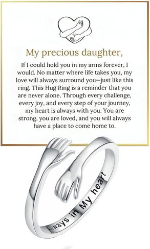 Daughter Hug Ring For Hope Rings, Inspirational Stainless Steel Engarved With Always With You Message Adjustable Non Tarnish Open Ring Jewelry Gift for Daughter Birthday Christmas in Saudi Arabia