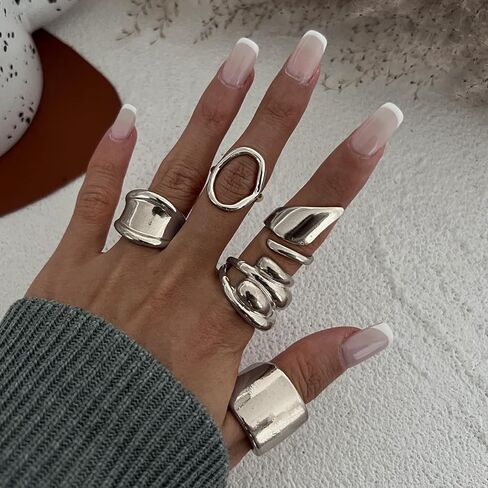 Vintage Geometric Hollow Liquid Abstract Adjustable Gold Ring Set for Women Casual Festival Jewelry country concert trendy fashion jewelry fall fashion in Saudi Arabia