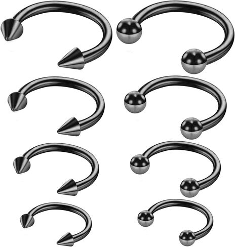 8 Pcs 16G Septum Rings Surgical Steel Horseshoe Nose Ring Hoop Eyebrow Lip Navel Piercing Ring Earrings Septum Piercing Jewelry for Women Men 6/8/10/12mm (Black) in Saudi Arabia