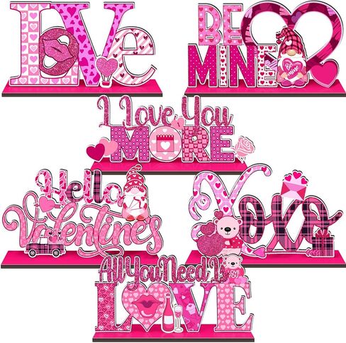 6 قطع من علامة الطاولة الخشبية لعيد الحب الحلو على شكل قلب ديكور سطح الطاولة ديكورات رومانسية علامات زخرفية لعيد الحب قطعة خشبية مركزية لتزيين الطاولة للمنزل (القلب) in Kuwait