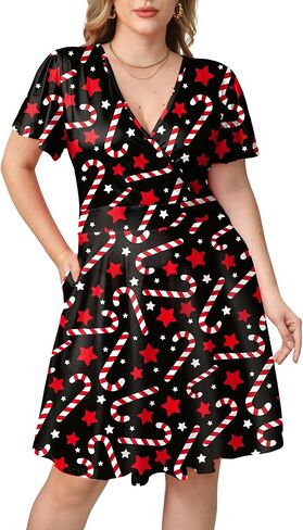 For G and PL Women's Plus Size Ugly Christmas Wrap Dress V Neck Short Sleeve A-Line Flared Festive Outfit in Kuwait