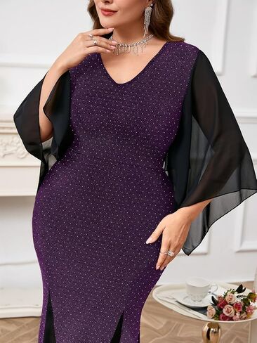 سيكلامين حجم كبير فستان رسمي سباركلي الخامس الرقبة منديل كم Bodycon حورية البحر ماكسي ثوب مسائي حفلة كوكتيل حفلة موسيقية in Kuwait