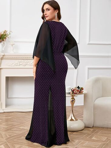سيكلامين حجم كبير فستان رسمي سباركلي الخامس الرقبة منديل كم Bodycon حورية البحر ماكسي ثوب مسائي حفلة كوكتيل حفلة موسيقية in Kuwait