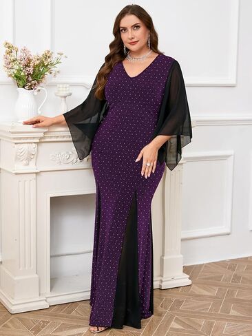 سيكلامين حجم كبير فستان رسمي سباركلي الخامس الرقبة منديل كم Bodycon حورية البحر ماكسي ثوب مسائي حفلة كوكتيل حفلة موسيقية in Kuwait