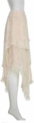 Women High Waist Loose Trendy Mid Vintage Lace Asymmetrical Skirt in Saudi Arabia