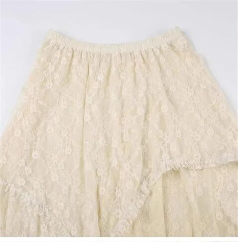 Women High Waist Loose Trendy Mid Vintage Lace Asymmetrical Skirt in Saudi Arabia