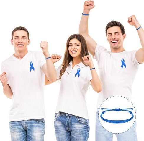 Landical 100 Pcs Colon Cancer Awareness Bracelets Bulk Blue Mental Health Adjustable Bracelets Inspirational Prostate Colon Cancer Gifts for Women Men Social Charity Event in Saudi Arabia
