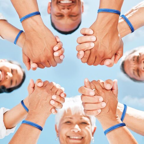 Landical 100 Pcs Colon Cancer Awareness Bracelets Bulk Blue Mental Health Adjustable Bracelets Inspirational Prostate Colon Cancer Gifts for Women Men Social Charity Event in Saudi Arabia