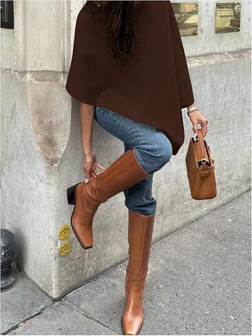 MakeMeChic Women's Poncho Sweater Boat Neck Asymmetrical Business Pullover Knit Top in Kuwait