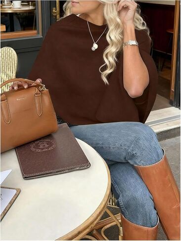 MakeMeChic Women's Poncho Sweater Boat Neck Asymmetrical Business Pullover Knit Top in Kuwait