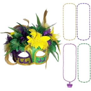قناع Mardi Gras Askfits مع مجموعات قلادة الخرز للنساء ملحقات زي Party Party Parade in Kuwait
