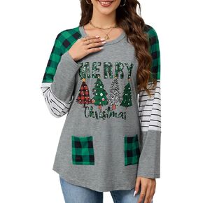 قمصان عيد الميلاد للنساء تي شيرت عطلة مضحكة للهالوين تي شيرت برسوم جرافيك تي شيرت كبير الحجم مع جيوب in Kuwait