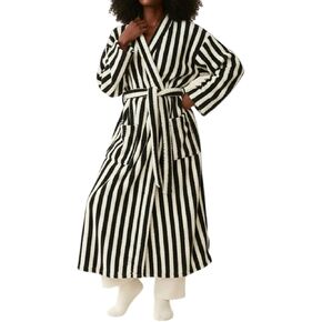 Verdancy Women's Plush Fleece Robe Piped Striped with Large Pocket Belted Kimono Loungewear for Fall Winter in Saudi Arabia