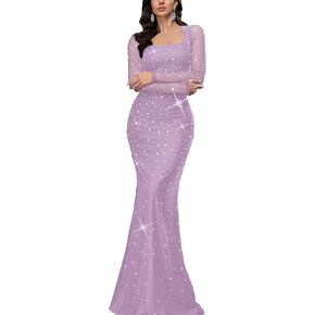 فستان سهرة رسمي نسائي أنيق مرصع بحجر الراين طويل للحفلات الراقصة وحفلات الزفاف وحفلات الكوكتيل ووصيفة العروس in Kuwait