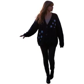 Women Cardigan Cozy Knit Sweater Embroidery Cardigan Navy Blue in Saudi Arabia
