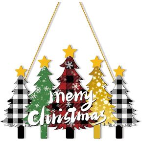 لافتة باب خشبية لعيد الميلاد المجيد مع منقوشة وشجرة الجاموس - علامة ترحيب إكليل باب شجرة عيد الميلاد للباب الأمامي والجدار والشرفة - ديكور عطلة المزرعة in Kuwait