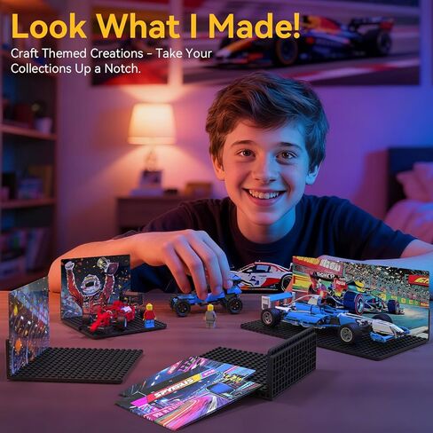 أرفف BlissBox العائمة المكونة من 6 عبوات للجدار المتوافقة مع مكعبات بناء Lego، ولوحة خلفية لموضوع سيارة السباق، وأزرار مزدوجة الجوانب مقاس 5 × 5.5 بوصة مقاس 16 × 17 لتخزين وعرض مكعبات الألعاب، باللون الأسود in Kuwait