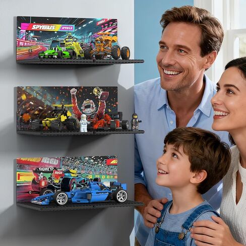 أرفف BlissBox العائمة المكونة من 6 عبوات للجدار المتوافقة مع مكعبات بناء Lego، ولوحة خلفية لموضوع سيارة السباق، وأزرار مزدوجة الجوانب مقاس 5 × 5.5 بوصة مقاس 16 × 17 لتخزين وعرض مكعبات الألعاب، باللون الأسود in Kuwait