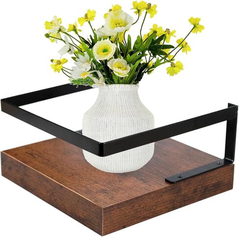 ARTORA Wall Mounted Plant Holder, Wooden Floating Shelf with Invisible Bracket Wall Mount Wood Rack Small Decorative Display Shelves with Gaurdrail for Bedroom Living Room Bathroom (Brown, 1 Pack) in Saudi Arabia