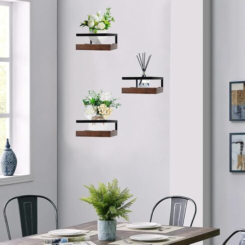 ARTORA Wall Mounted Plant Holder, Wooden Floating Shelf with Invisible Bracket Wall Mount Wood Rack Small Decorative Display Shelves with Gaurdrail for Bedroom Living Room Bathroom (Brown, 1 Pack) in Saudi Arabia