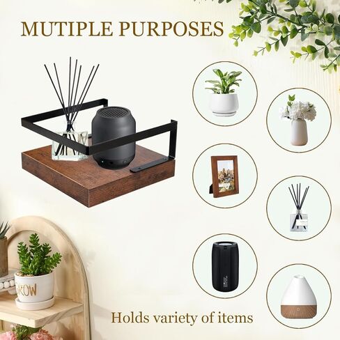 ARTORA Wall Mounted Plant Holder, Wooden Floating Shelf with Invisible Bracket Wall Mount Wood Rack Small Decorative Display Shelves with Gaurdrail for Bedroom Living Room Bathroom (Brown, 1 Pack) in Saudi Arabia