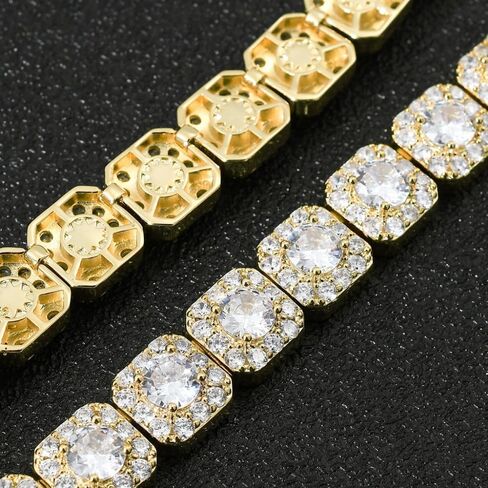 14K Gold 13mm Hip-Hop Bracelet with Rock Sugar Moissanite and Flip Clasp, Unisex Gift in Saudi Arabia