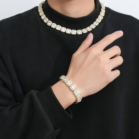 14K Gold 13mm Hip-Hop Bracelet with Rock Sugar Moissanite and Flip Clasp, Unisex Gift in Saudi Arabia
