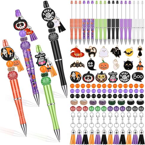 22Pcs Christmas Beadable Pens Kit with 122Pcs Colorful Beads 25Pcs Christmas Pendant Charms 15Pcs Tassels and 15Pcs Lobster Clasps, DIY Beaded Christmas Pen Gifts in Kuwait
