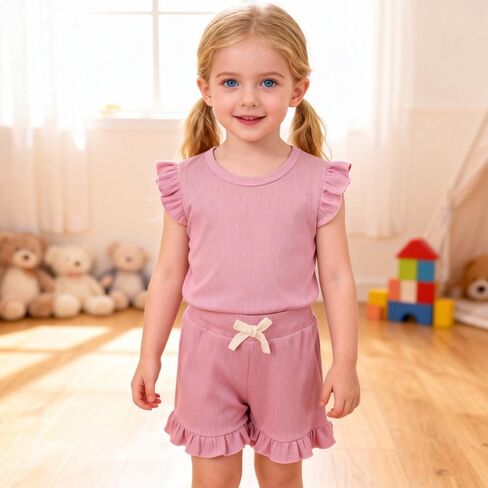 Toddler Girls Clothes Ruffle Sleeveless Tops and Shorts Cute Summer 2 Pieces Short Sets 1-6T in Saudi Arabia