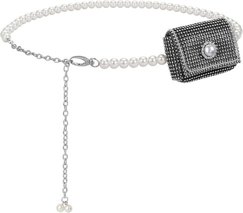 Ayliss Chain Belt Bag for Women Pearl Crossbody Waist Purse Y2K Fanny Pack Pearl Mini Belt Bag Purse Sparkly Rhinestone (Silver) in Kuwait