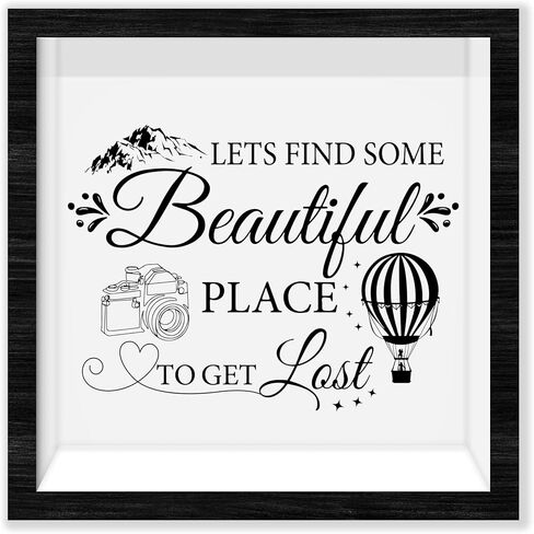 Black Travel Shadow Box Frame with Slot, Our Adventures Boxes Frames for Fund, 8x8 Memory Box for Keepsakes, Travel Gifts and Decorations, 22 in Kuwait