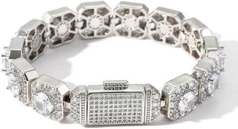 14K Gold 13mm Hip-Hop Bracelet with Rock Sugar Moissanite and Flip Clasp, Unisex Gift in Saudi Arabia