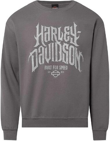 Harley-Davidson Men's Horned Crew-Neck Fleece Pullover Sweatshirt, Charcoal in Saudi Arabia