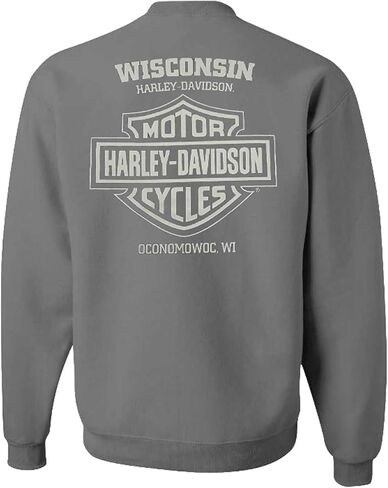 Harley-Davidson Men's Horned Crew-Neck Fleece Pullover Sweatshirt, Charcoal in Saudi Arabia