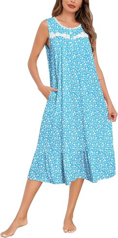 نوموجات Swomog للنساء اللينة Nightdress مع جيوب الكشكش السيدات السامات in Saudi Arabia