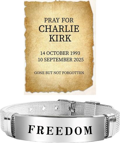 Charlie Kirk Bracelet, Stainless Steel Buckle Memorial Freedom Justice Hero Merch Turning Point Patriot Pray USA Adjustable Bracelets for Women Man Gift Card Jewelry in Saudi Arabia
