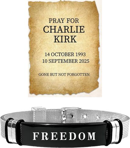 Charlie Kirk Bracelet, Stainless Steel Buckle Memorial Freedom Justice Hero Merch Turning Point Patriot Pray USA Adjustable Bracelets for Women Man Gift Card Jewelry in Saudi Arabia