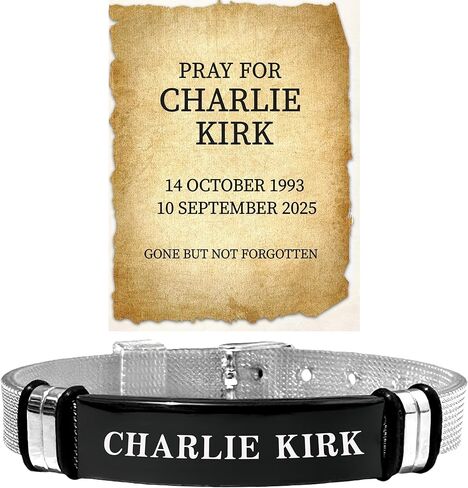 Charlie Kirk Bracelet, Stainless Steel Buckle Memorial Freedom Justice Hero Merch Turning Point Patriot Pray USA Adjustable Bracelets for Women Man Gift Card Jewelry in Saudi Arabia
